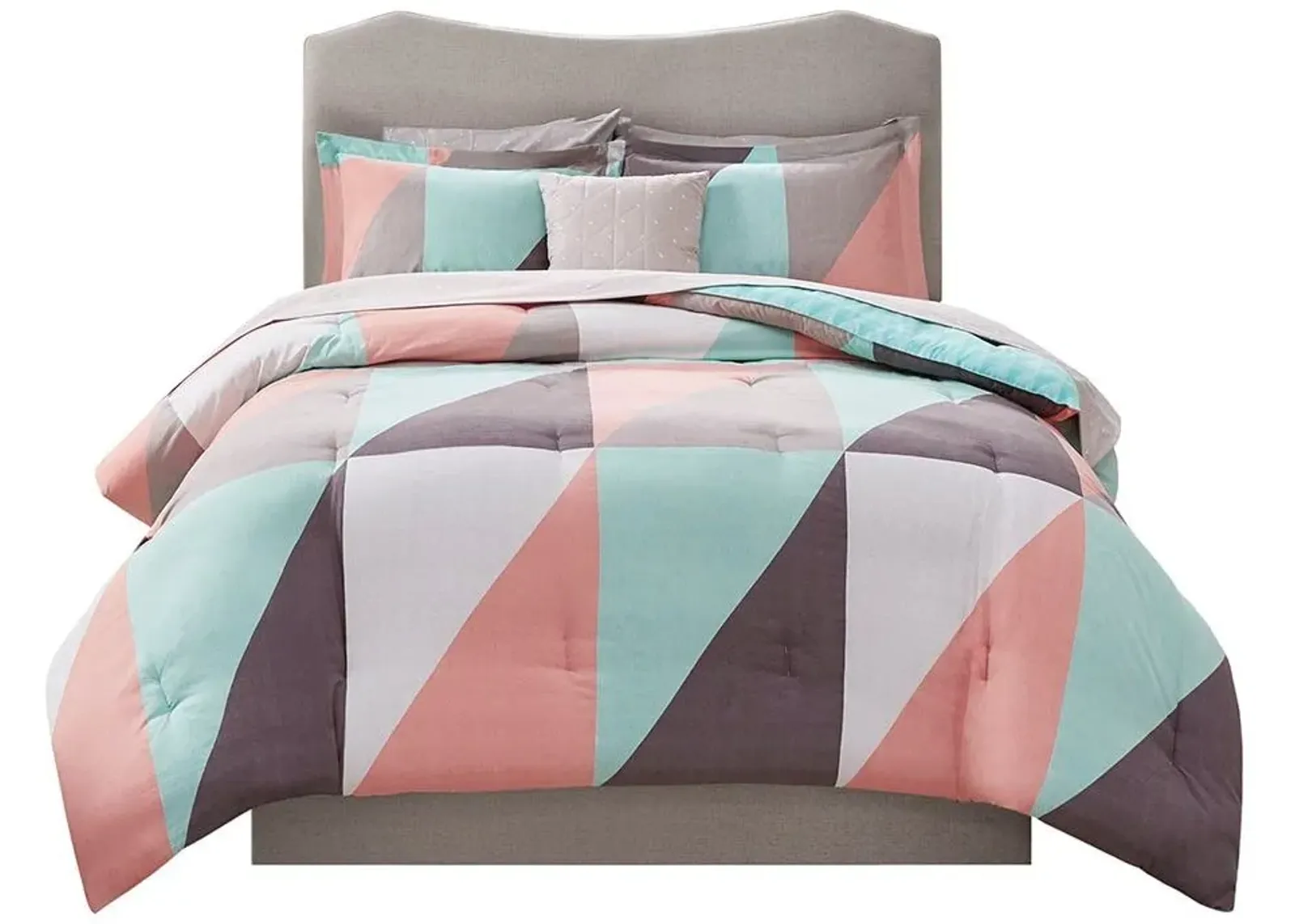 Olliix by Madison Park Essentials Aqua Queen Remy Reversible Complete Bed Set including Sheets