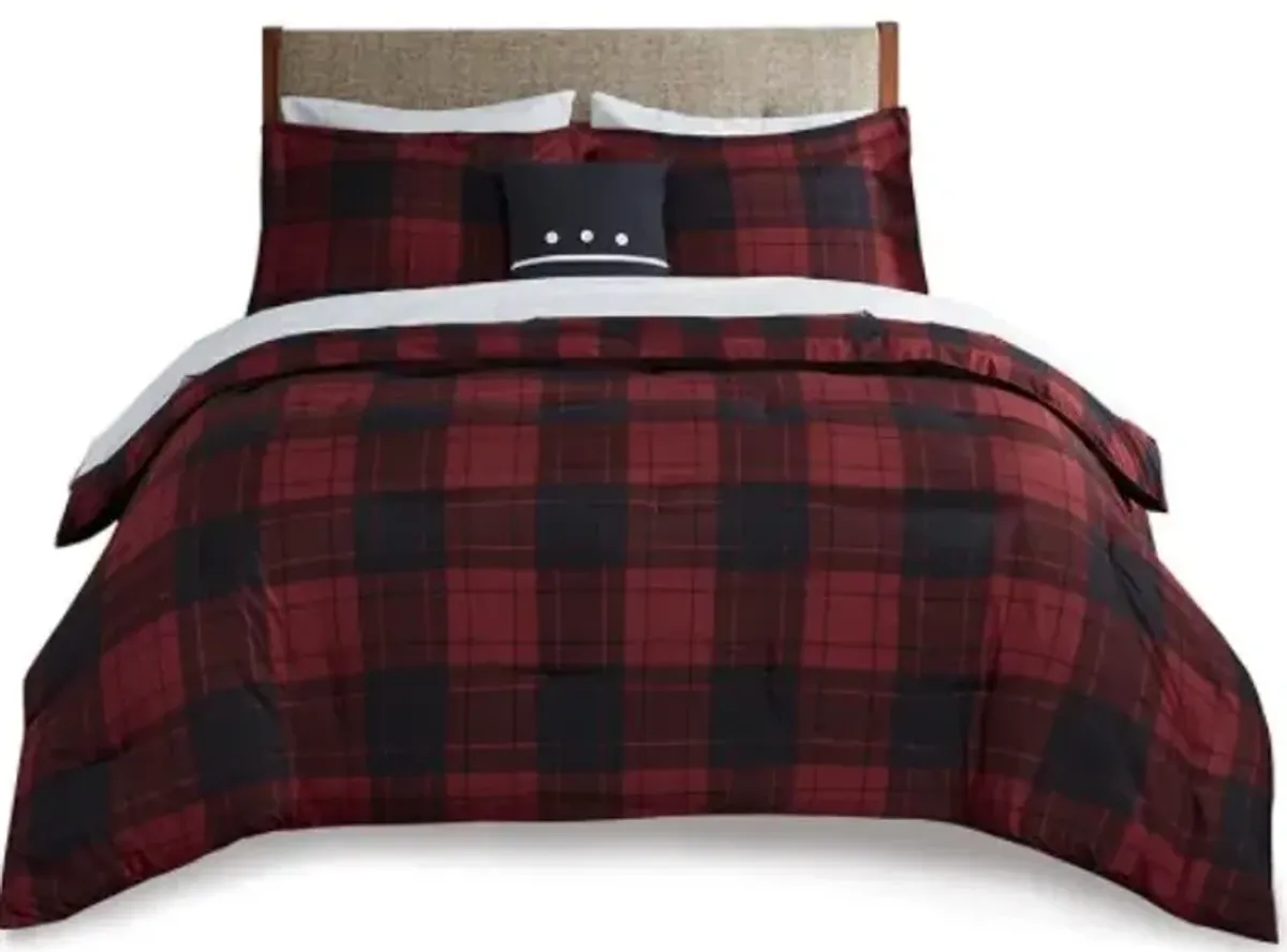 Olliix by Madison Park Everest Red Plaid Queen Reversible Complete Bedding Set