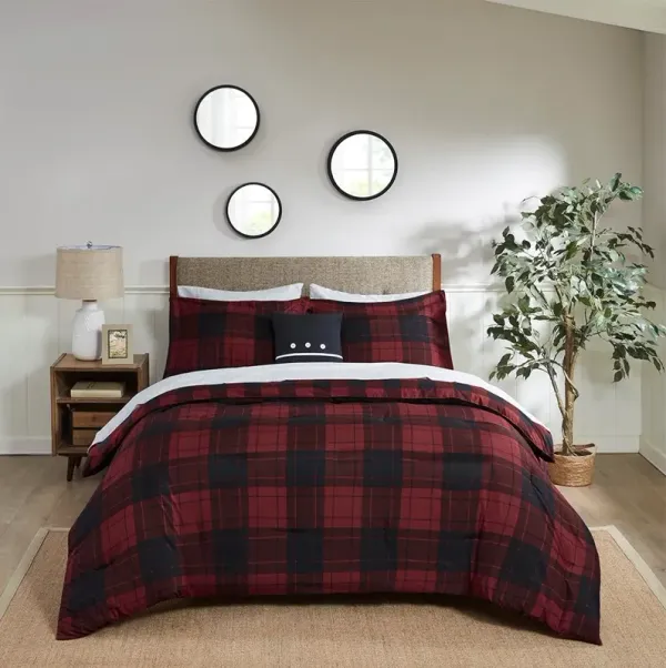 Olliix by Madison Park Everest Red Plaid Queen Reversible Complete Bedding Set