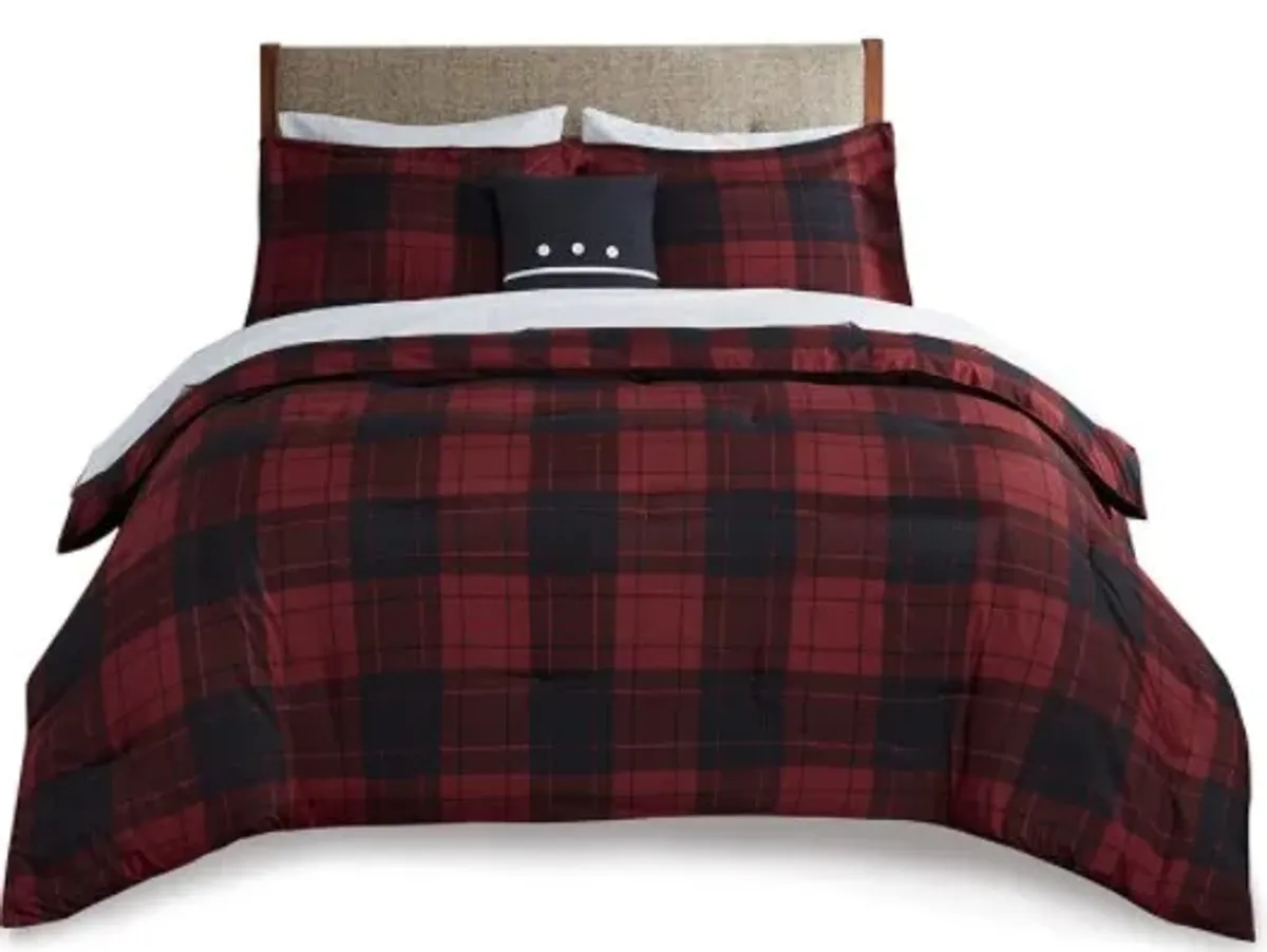 Olliix by Madison Park Everest Red Plaid Queen Reversible Complete bedding Set