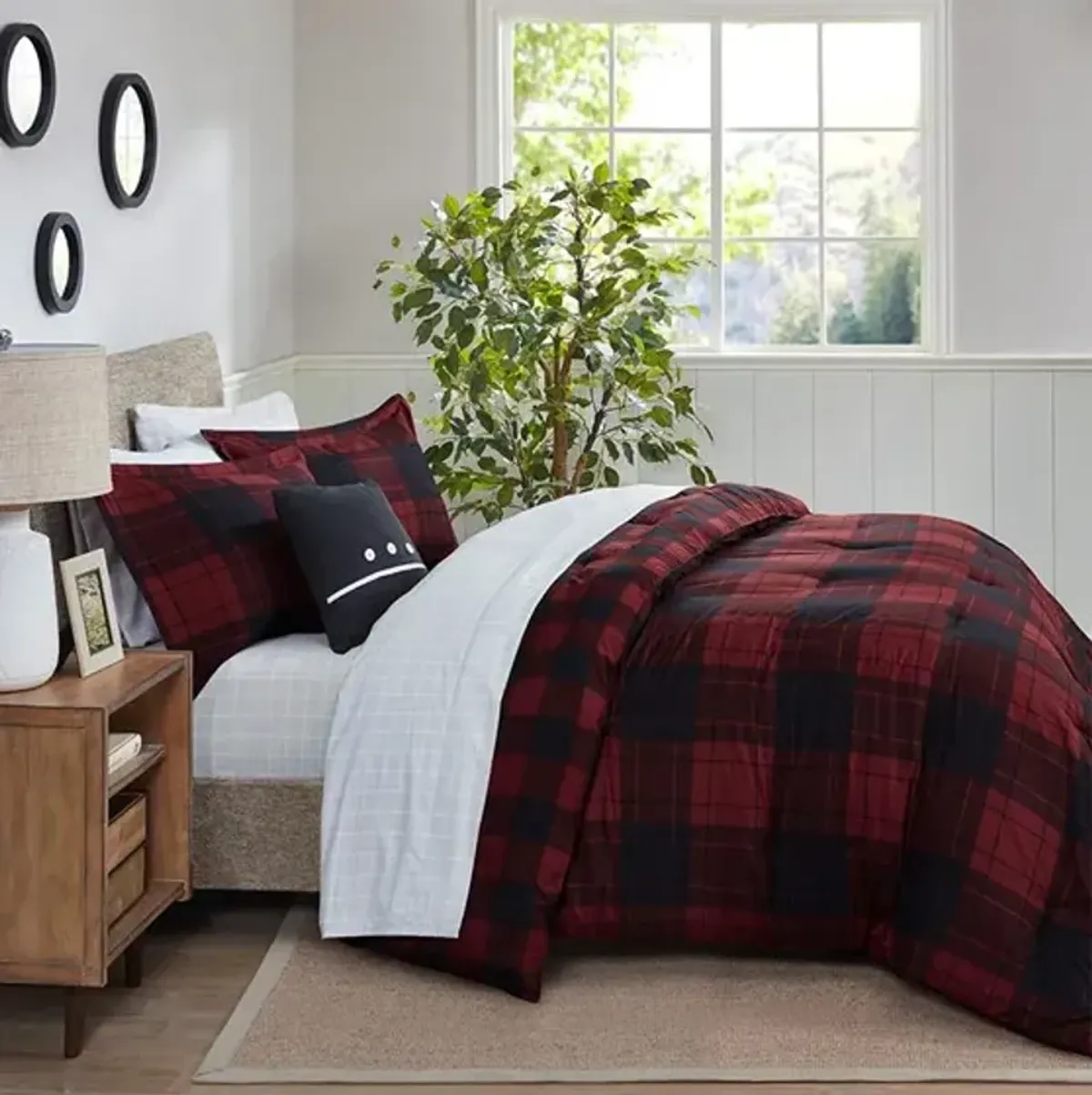 Olliix by Madison Park Everest Red Plaid California King Reversible Complete Bedding Set