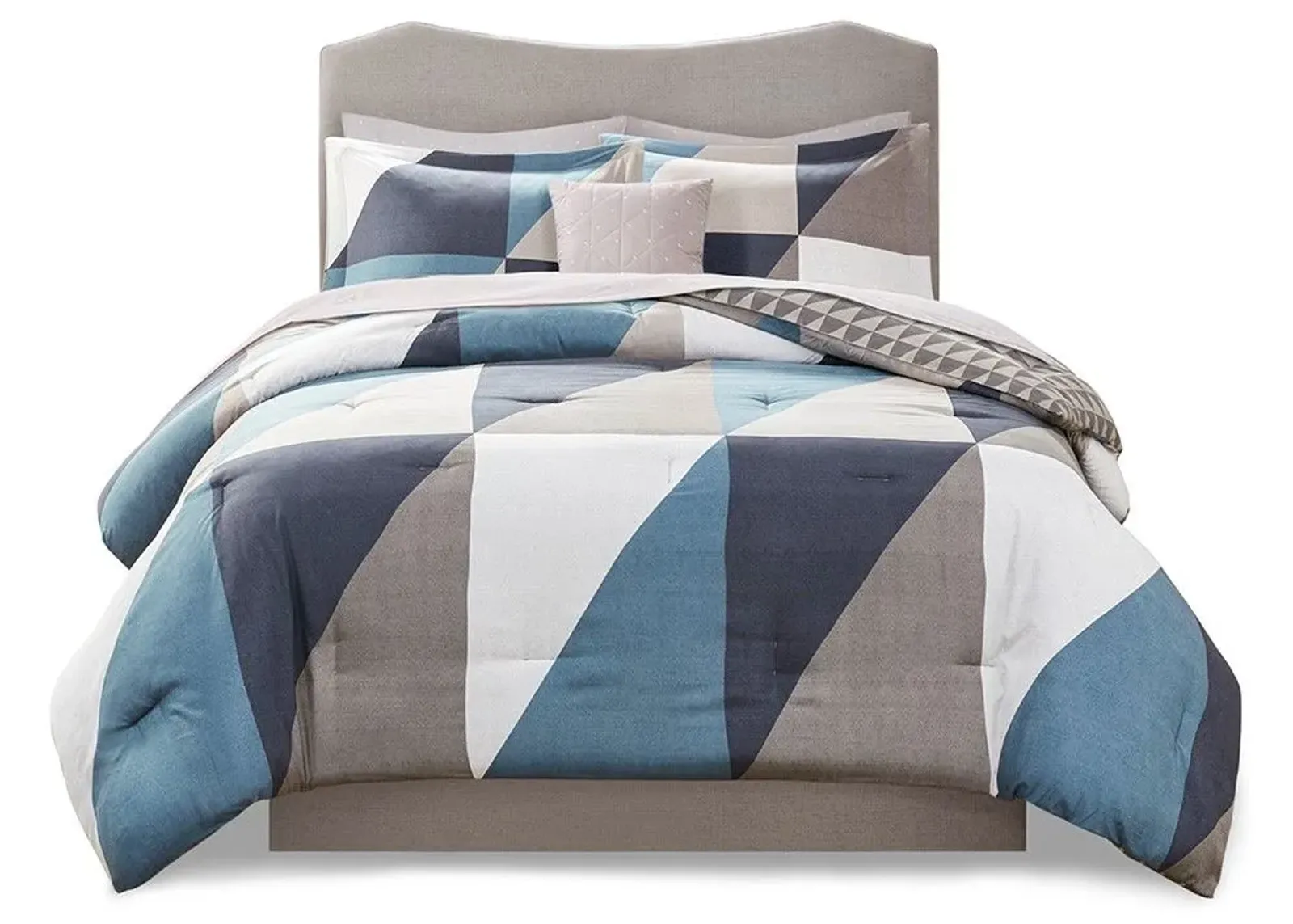 Olliix by Madison Park Essentials Remy Navy Queen Reversible Complete Bed Set Includes Sheets