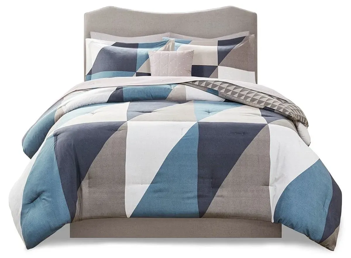 Olliix by Madison Park Essentials Remy Navy Queen Reversible Complete Bed Set Includes Sheets