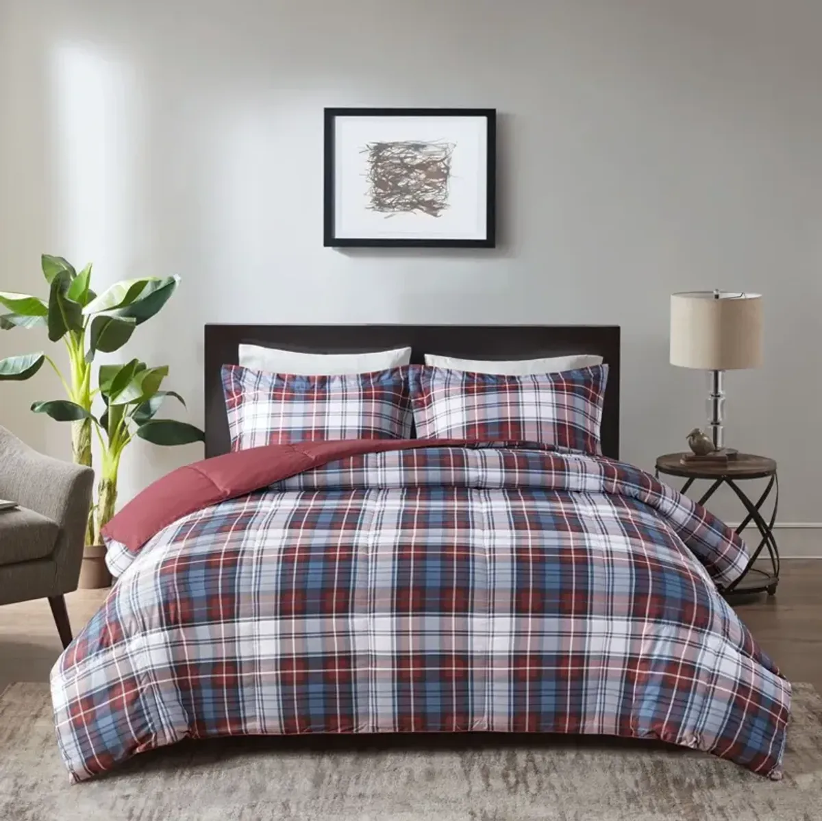 Olliix by Madison Park Essentials Parkston Red Twin/Twin XL 3M Scotchgard Down Alternative All Season Comforter Set