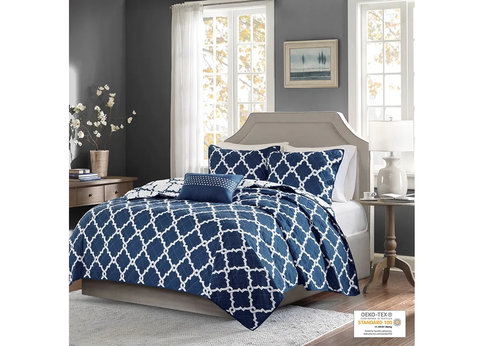 Olliix by Madison Park Essentials Merritt 4 Piece Navy Full/Queen Reversible Coverlet Set