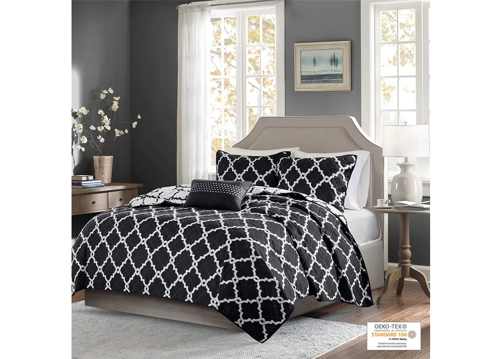 Olliix by Madison Park Essentials Merritt 4 Piece Black King/California King Reversible Coverlet Set