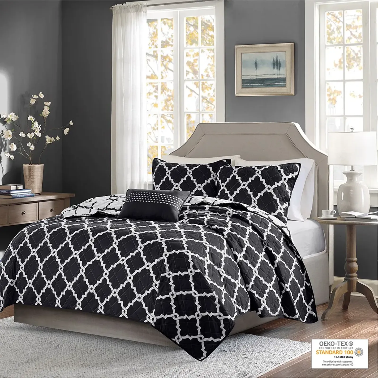 Olliix by Madison Park Essentials Merritt 4 Piece Black King/California King Reversible Coverlet Set