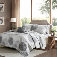Olliix by Madison Park Essentials Knowles Grey Twin Complete Reversible Coverlet and Cotton Sheet Set