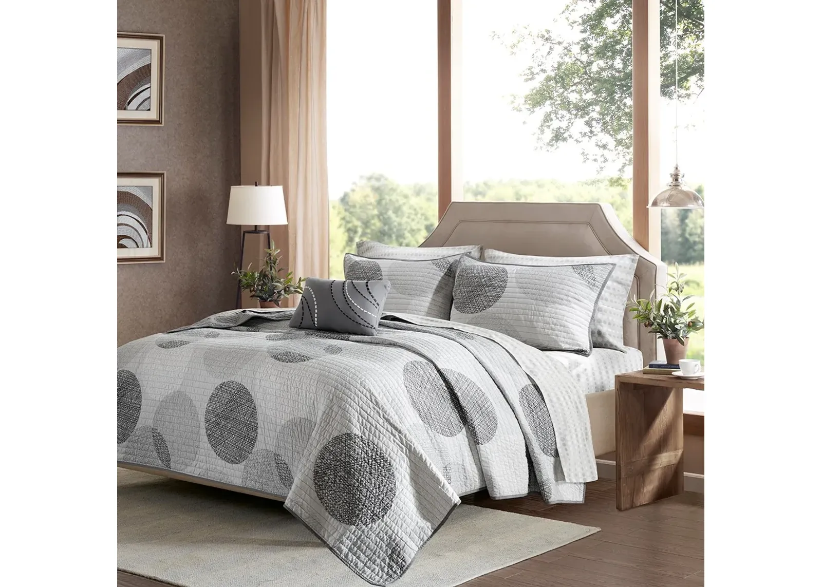 Olliix by Madison Park Essentials Knowles Grey Twin Complete Reversible Coverlet and Cotton Sheet Set