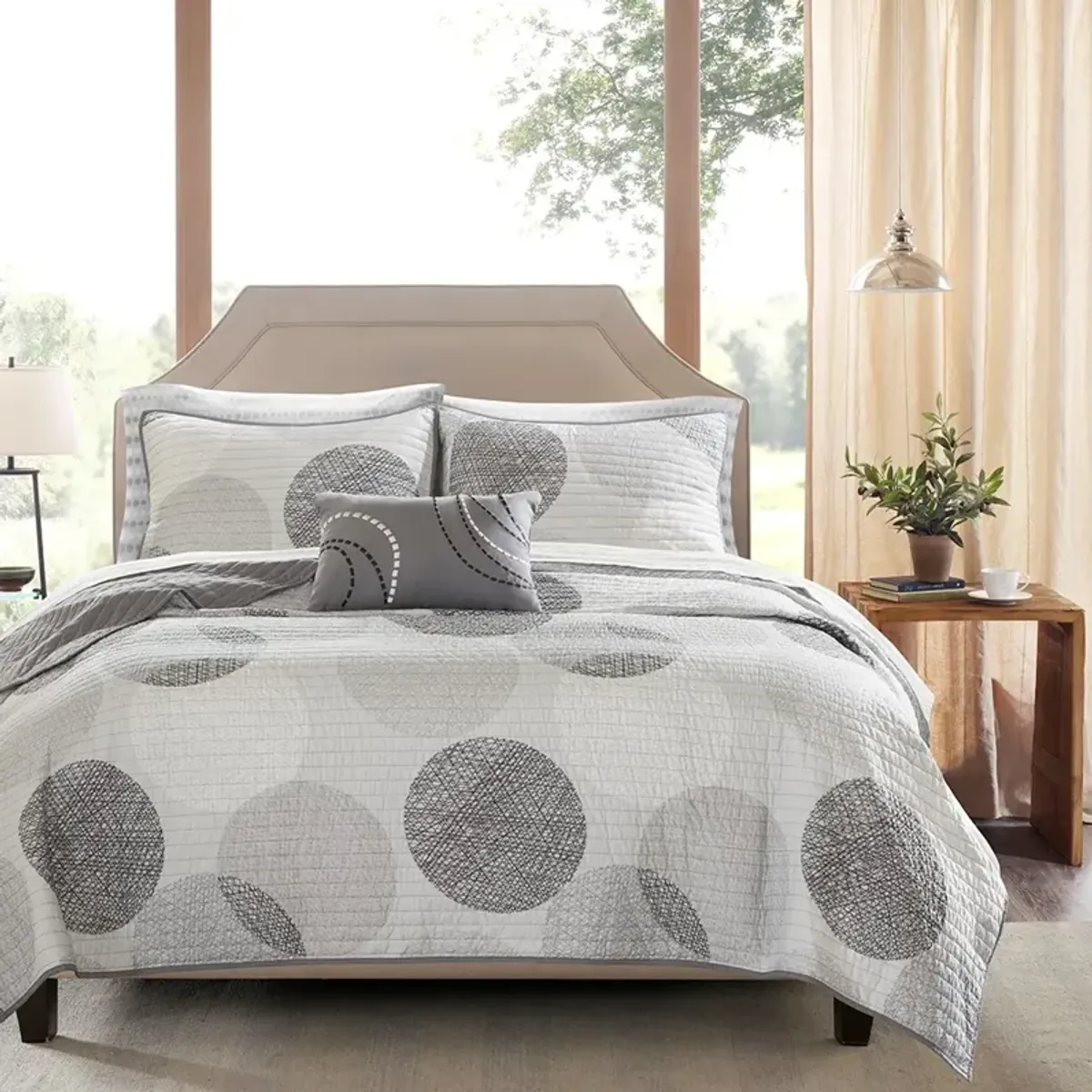 Olliix by Madison Park Essentials Knowles Grey Full Complete Reversible Coverlet and Cotton Sheet Set