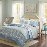 Olliix by Madison Park Essentials Sybil Blue King Complete Reversible Coverlet and Cotton Sheet Set