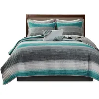 Olliix by Madison Park Essentials Saben Aqua Full Complete Reversible Coverlet and Cotton Sheet Set