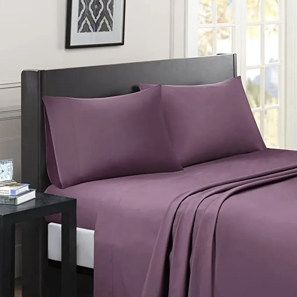 Olliix by Madison Park Essentials Purple California King Micro Splendor Ultra Soft Wrinkle Free Microfiber Sheet Set