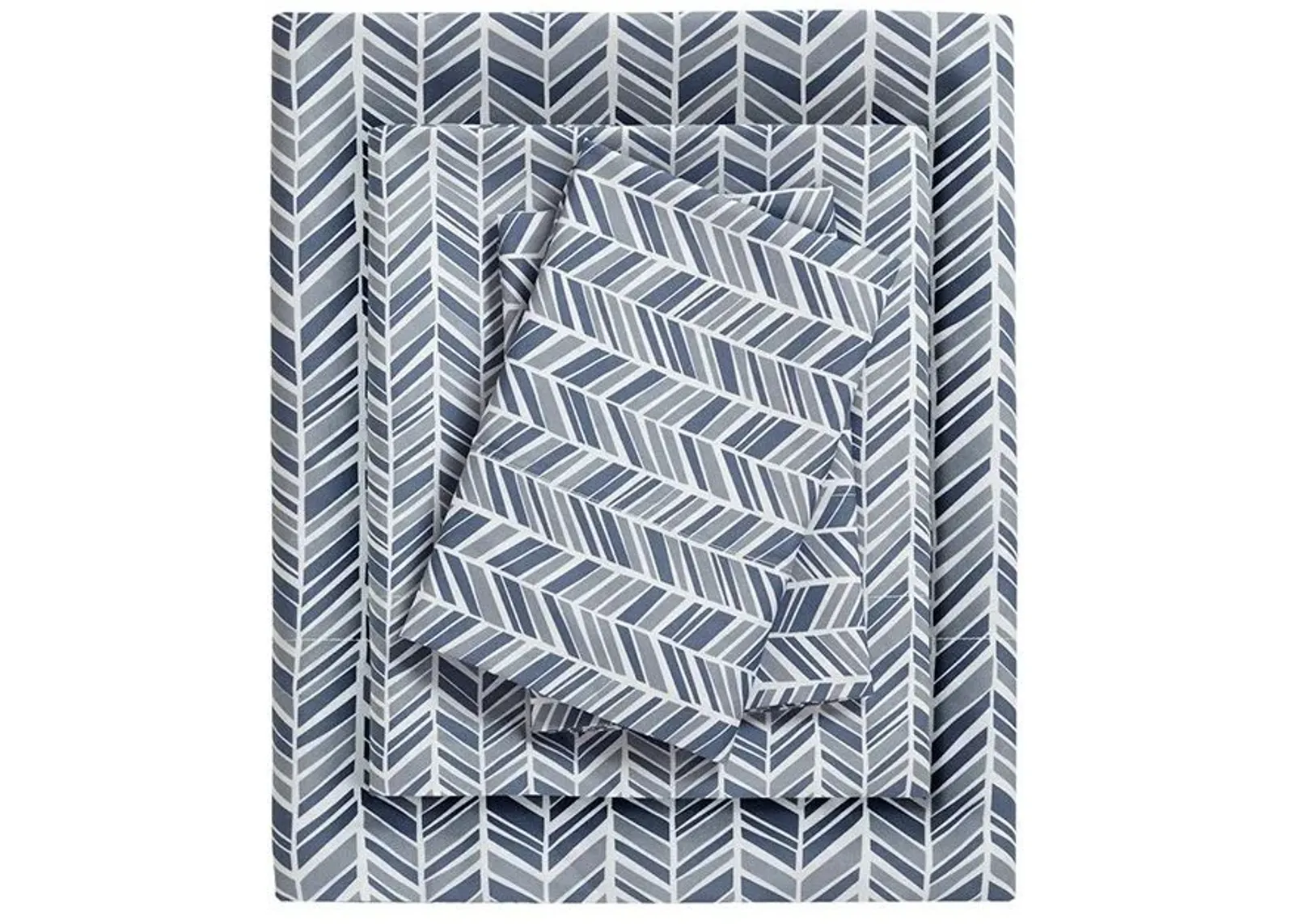 Olliix by Madison Park Essentials Navy Twin Chevron Microfiber Printed Sheet