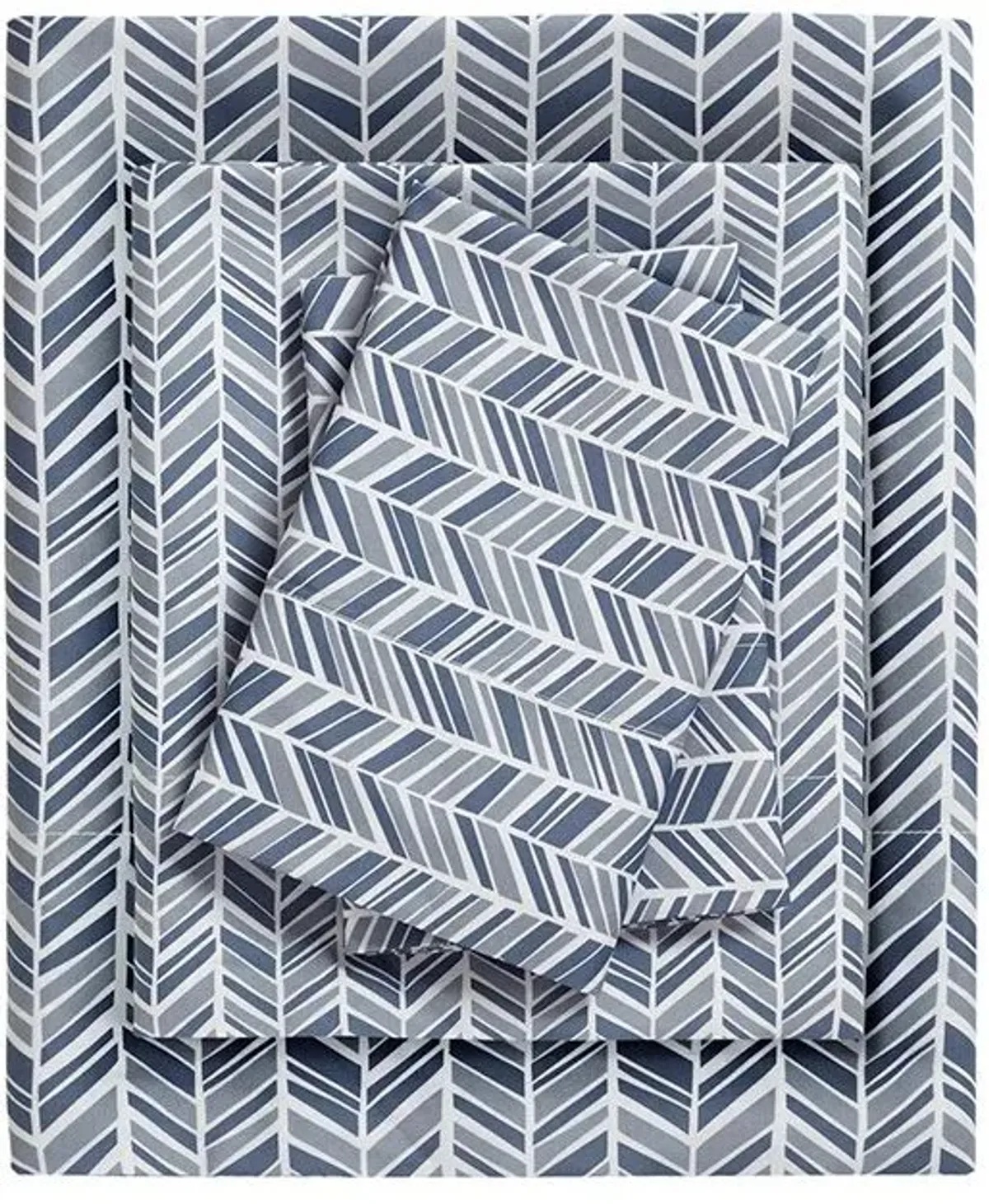 Olliix by Madison Park Essentials Navy Twin Chevron Microfiber Printed Sheet