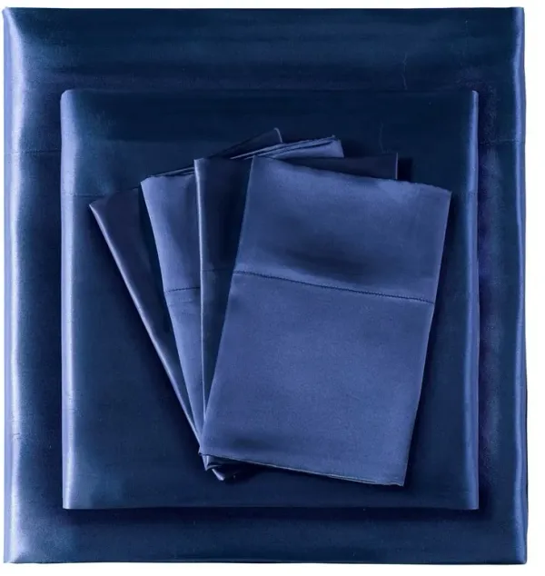 Olliix by Madison Park Essentials Navy Full Satin Wrinkle-Free Luxurious 6-Piece Sheet Set