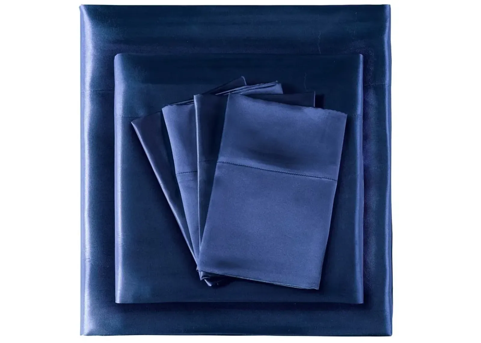 Olliix by Madison Park Essentials Satin Navy Queen Wrinkle-Free Luxurious 6-Piece Sheet Set