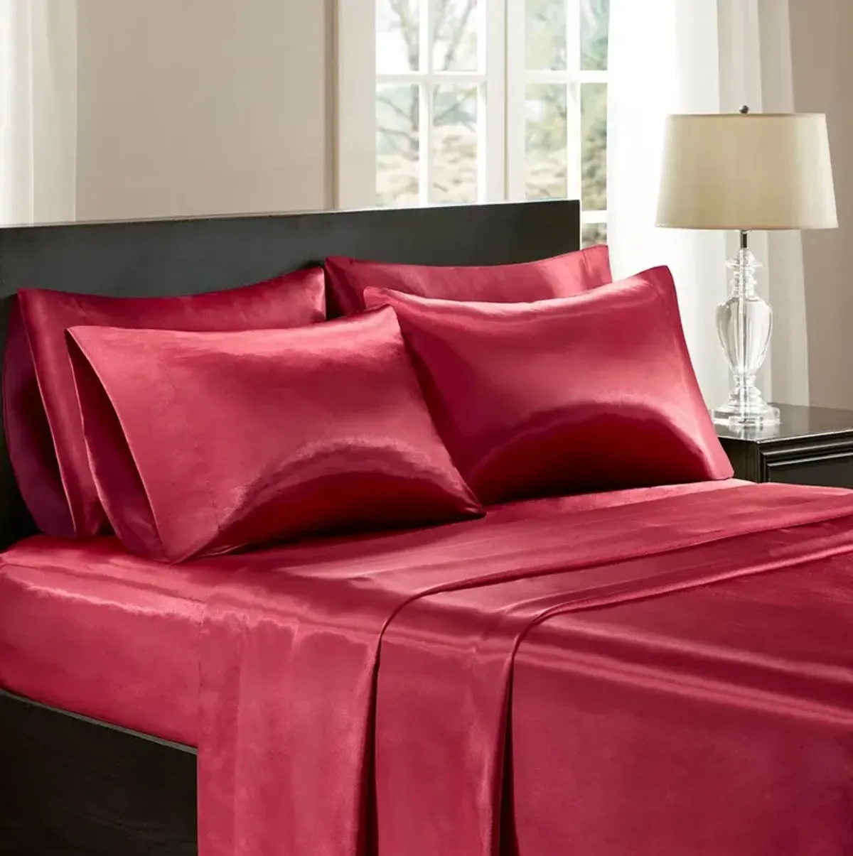 Olliix by Madison Park Essentials Red 2 Pack of King Satin Pillow Case