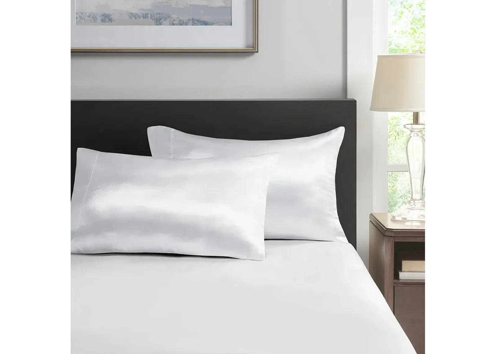 Olliix by Madison Park Essentials Satin 2 Piece White Standard Pillowcases