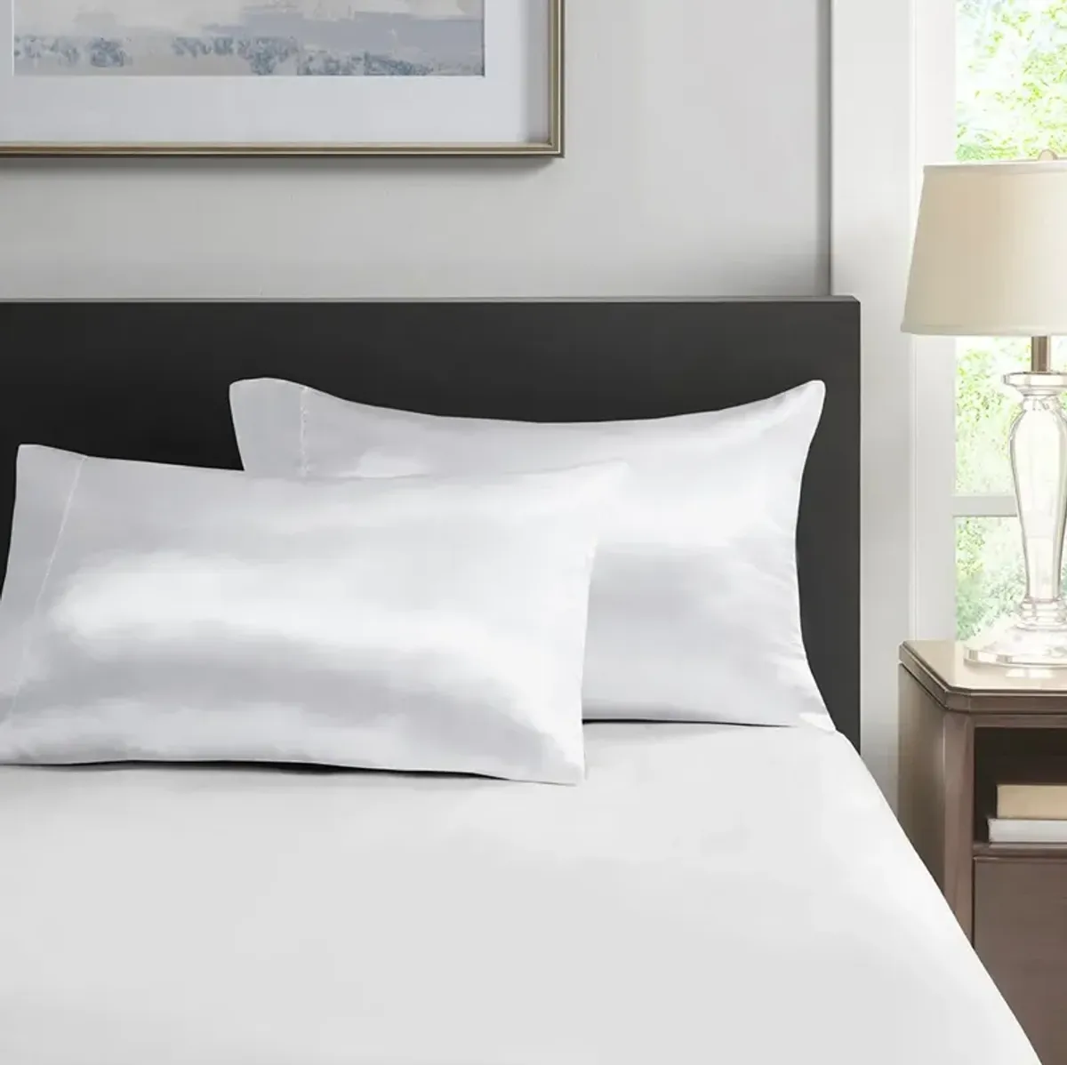 Olliix by Madison Park Essentials Satin 2-Piece White King Pillowcases