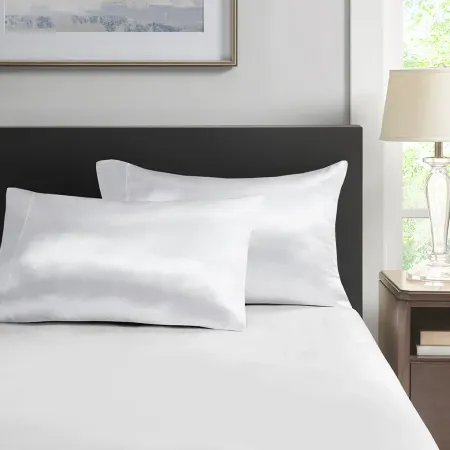 Olliix by Madison Park Essentials Satin 2 Piece White King Pillowcases