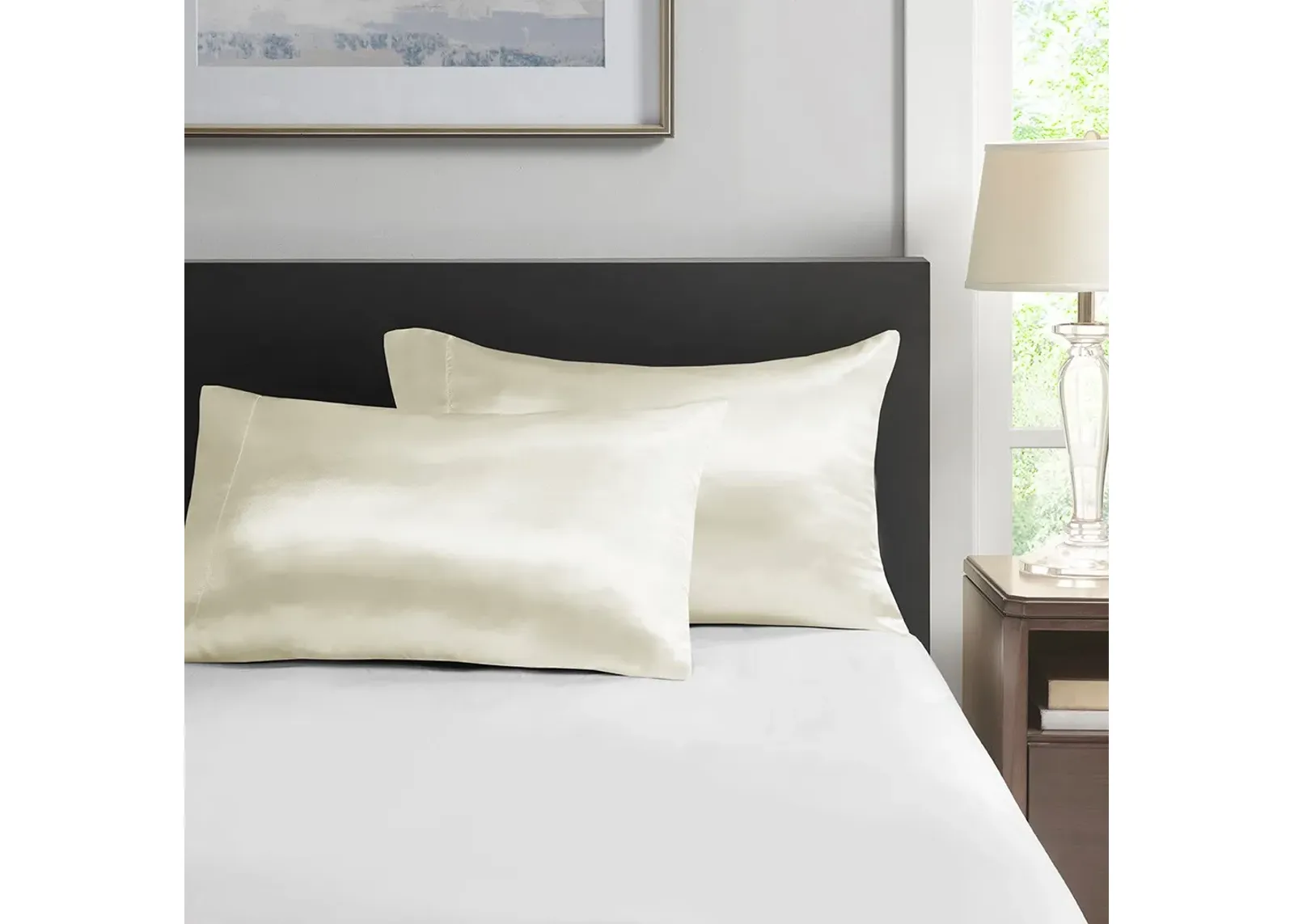 Olliix by Madison Park Essentials Satin 2 Piece Ivory Standard Pillowcases