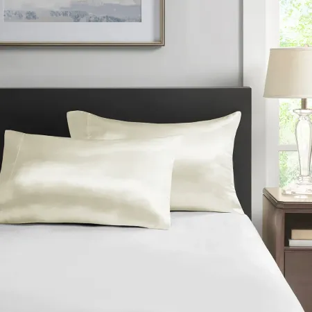 Olliix by Madison Park Essentials Satin 2 Piece Ivory Standard Pillowcases