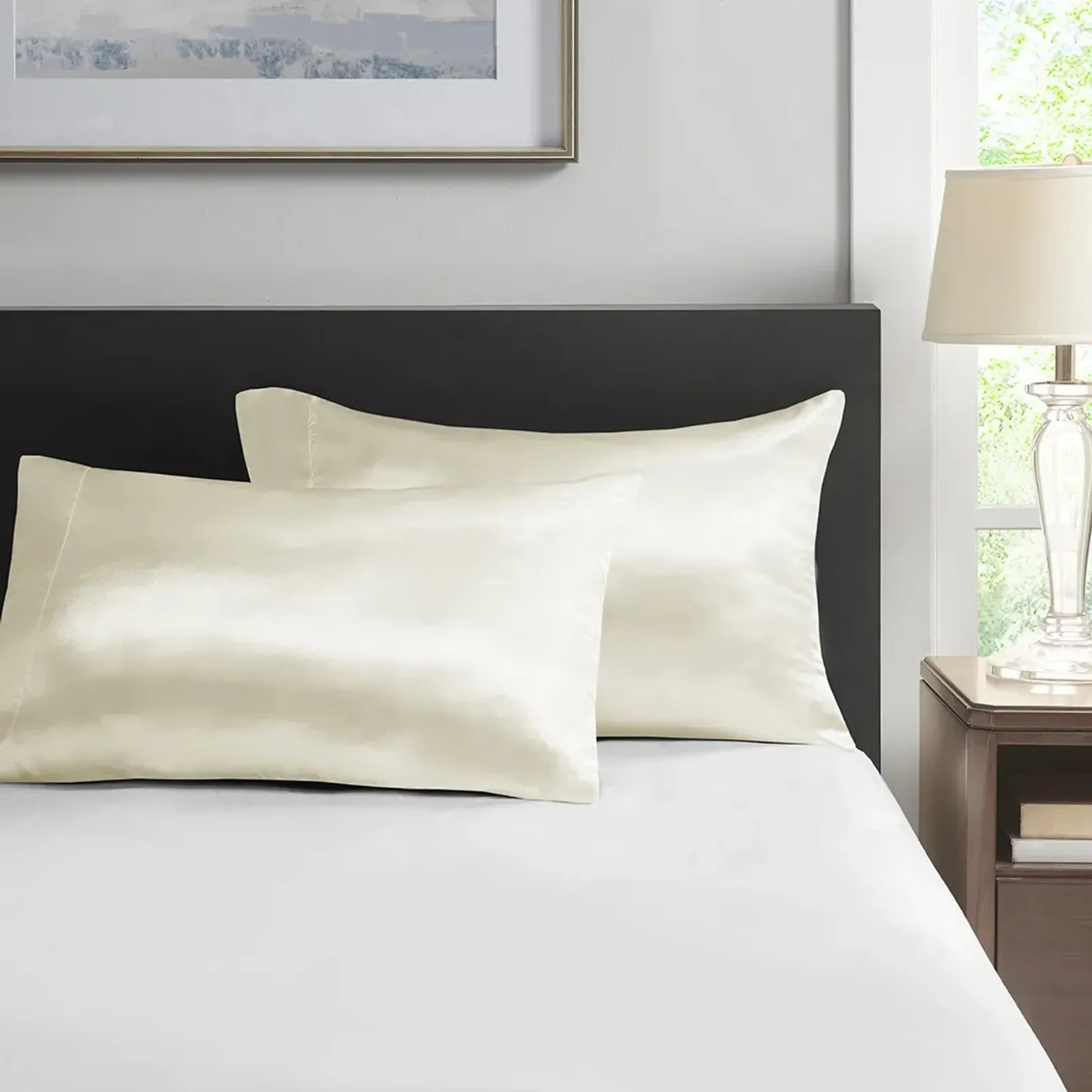 Olliix by Madison Park Essentials Satin 2-Piece Ivory Standard Pillowcases