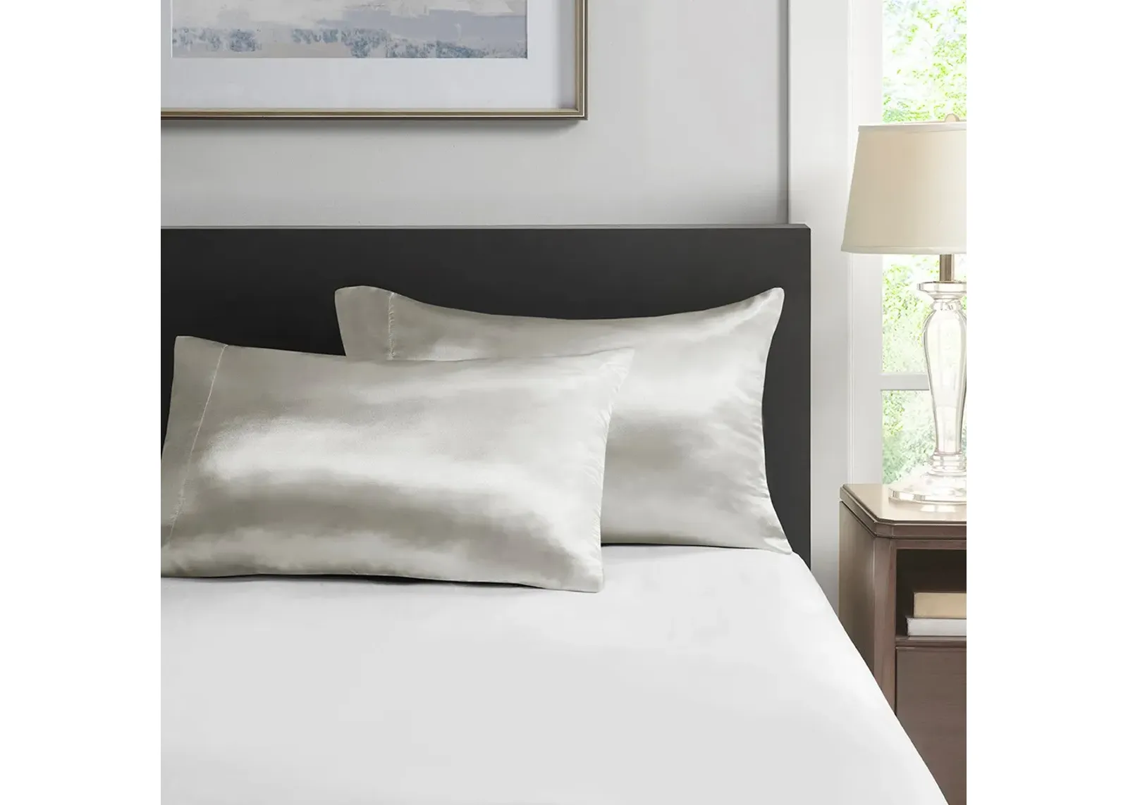 Olliix by Madison Park Essentials Satin 2 Piece Light Grey Standard Pillowcases