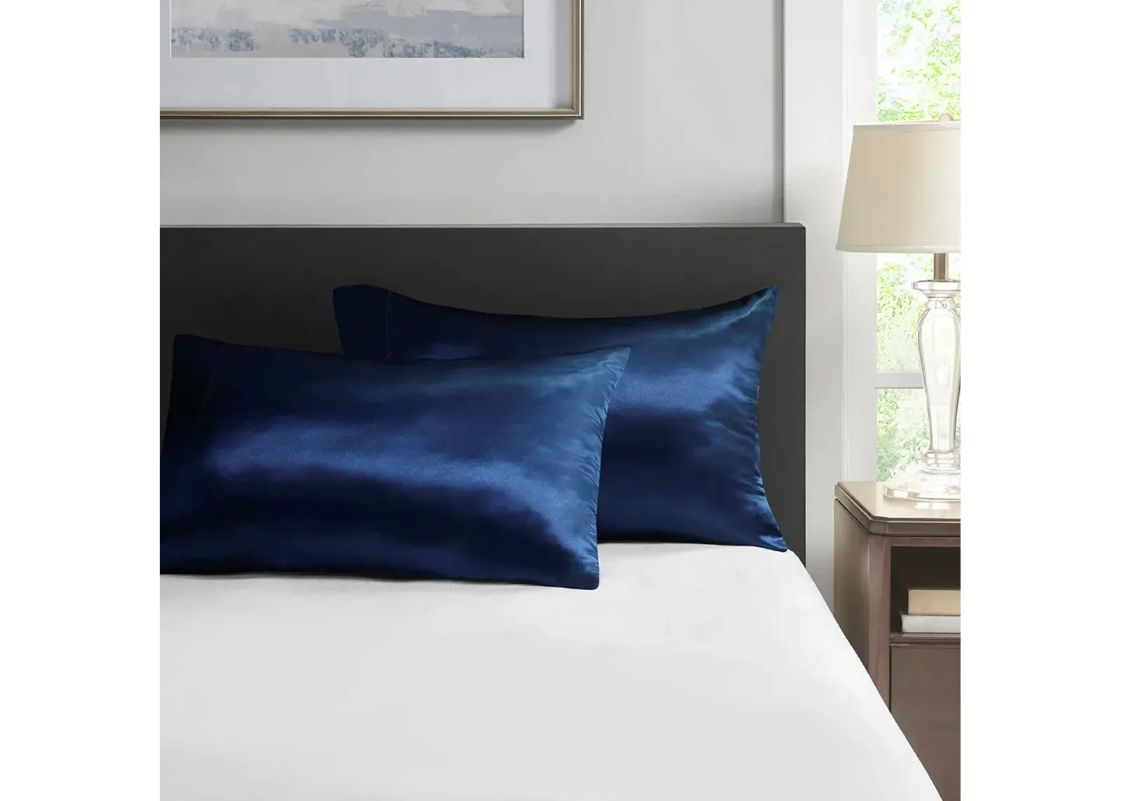 Olliix by Madison Park Essentials Satin 2 Piece Navy Standard Pillowcases