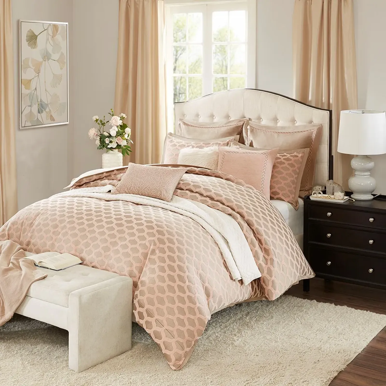 Olliix by Madison Park Signature Pink Queen Romance Comforter Set