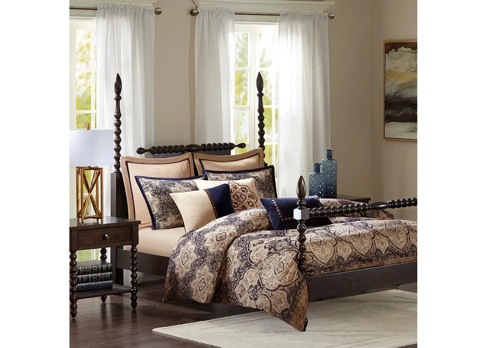 Olliix by Madison Park Signature Wellington Blue Queen Comforter Set