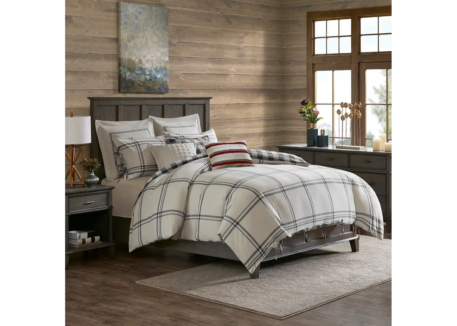 Olliix by Madison Park Signature Willow Oak Grey Queen Reversible Cotton Comforter Set