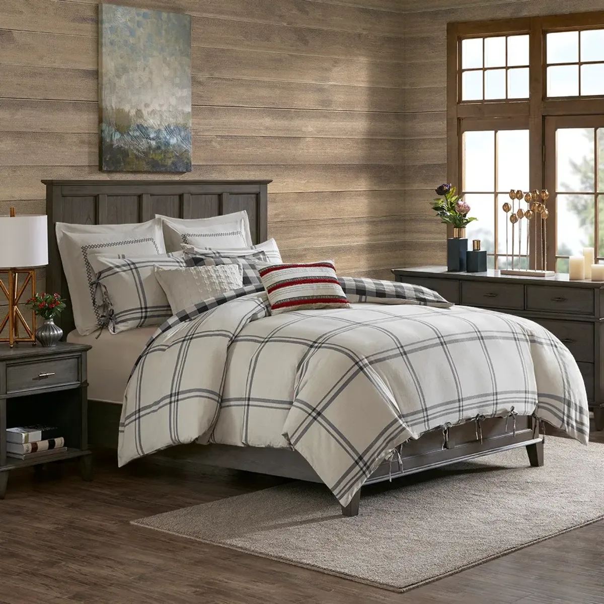 Olliix by Madison Park Signature Willow Oak Grey Queen Reversible Cotton Comforter Set