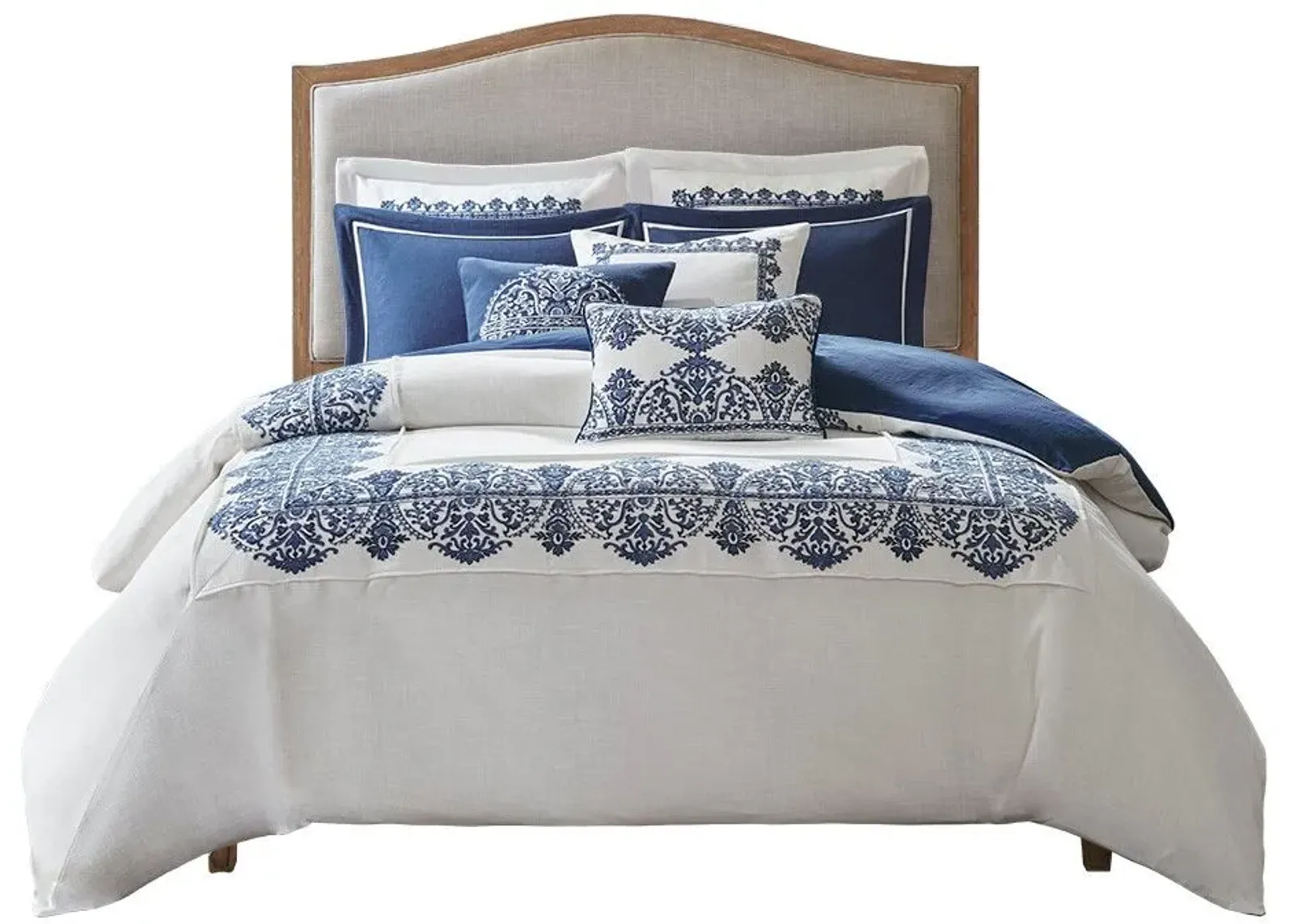 Olliix by Madison Park Signature Indigo Sky Off White/Blue Queen Faux Linen Oversized Comforter Set