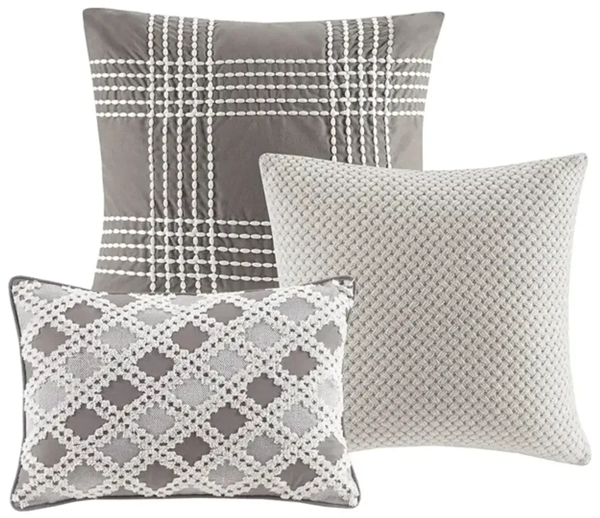 Olliix by Madison Park Signature Essence Gray Queen Cotton Jacquard Comforter Set