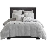 Olliix by Madison Park Signature Essence Gray King Cotton Clip Jacquard Comforter Set