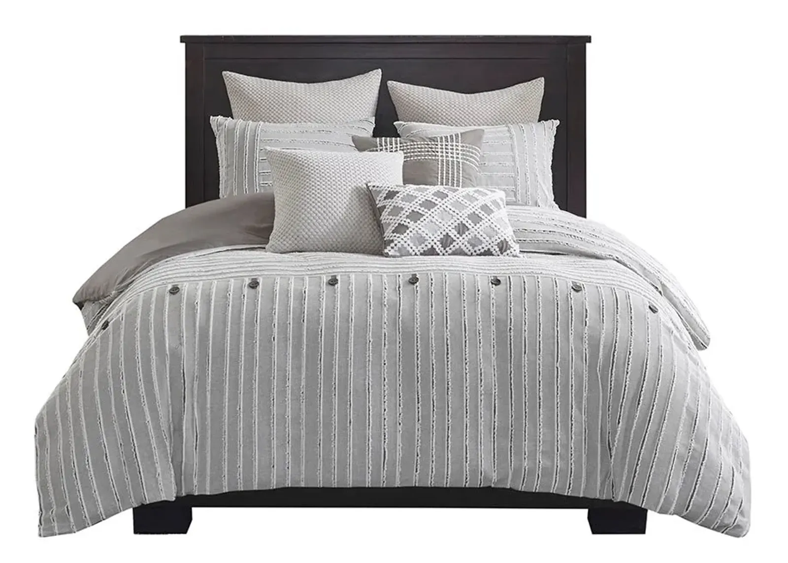 Olliix by Madison Park Signature Essence Gray King Cotton Clip Jacquard Comforter Set