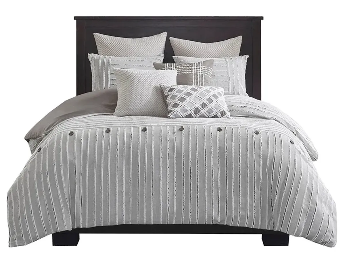 Olliix by Madison Park Signature Essence Gray King Cotton Clip Jacquard Comforter Set