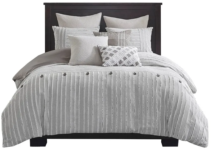 Olliix by Madison Park Signature Essence Gray King Cotton Clip Jacquard Comforter Set