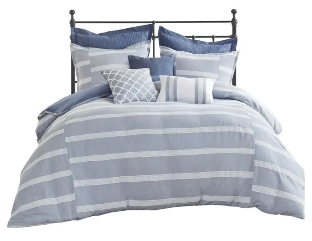 Olliix by Madison Park Signature Noble Blue Queen Cotton Comforter Set