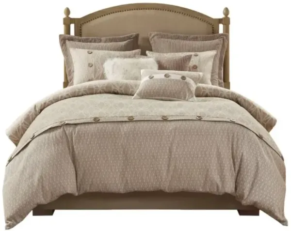 Olliix by Madison Park Signature Grace Taupe Queen Geometric Jacquard Comforter Set