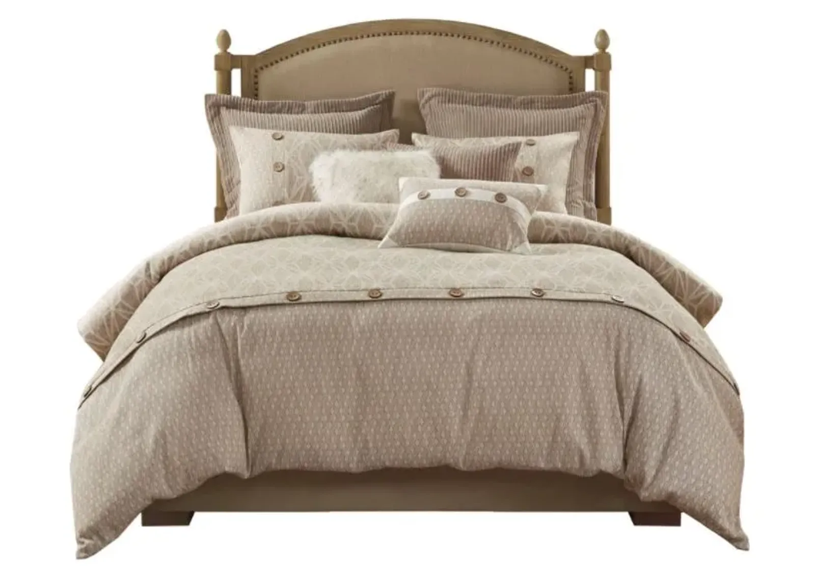 Olliix by Madison Park Signature Grace Taupe Queen Geometric Jacquard Comforter Set