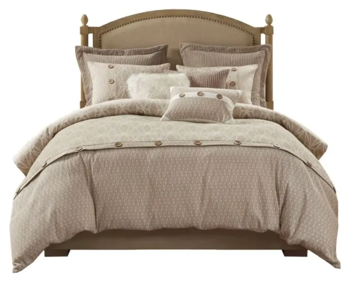 Olliix by Madison Park Signature Grace Taupe Queen Geometric Jacquard Comforter Set