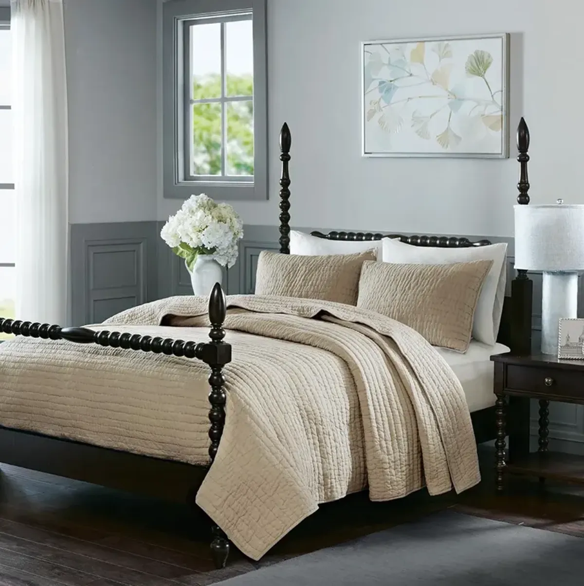 Olliix by Madison Park Signature Serene Linen Full/Queen Cotton Hand Quilted Coverlet Set