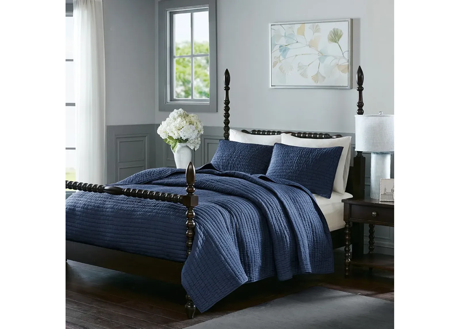 Olliix by Madison Park Signature Serene Blue Full/Queen Cotton Hand Quilted Coverlet Set