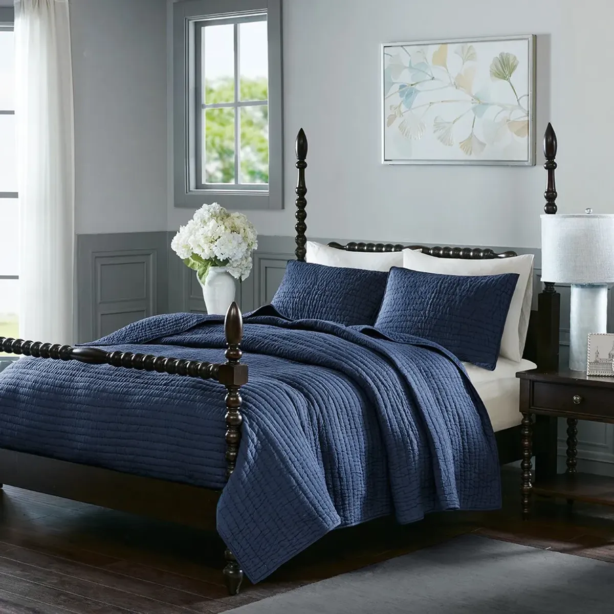 Olliix by Madison Park Signature Serene Blue Full/Queen Cotton Hand Quilted Coverlet Set