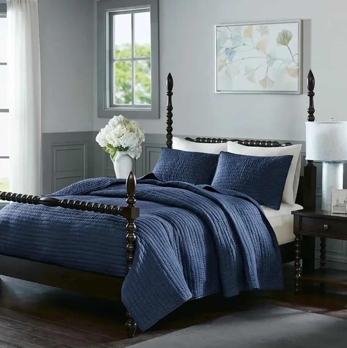 Olliix by Madison Park Signature Serene Blue Full/Queen Cotton Hand Quilted Coverlet Set