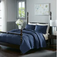 Olliix by Madison Park Signature Serene Blue King Cotton Hand Quilted Coverlet Set