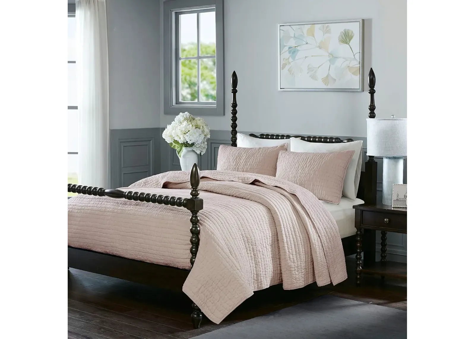 Olliix by Madison Park Signature Serene Blush Full/Queen Cotton Hand Quilted Coverlet Set